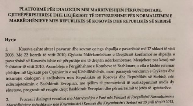 Kjo është platforma për dialogun me Serbinë që u miratua dje në Parlament (Dokument)