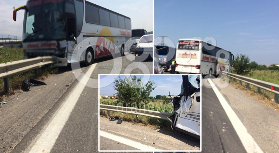 Autobusi me targa të Kosovës përplaset me barrierat në autostradën Tiranë-Durrës