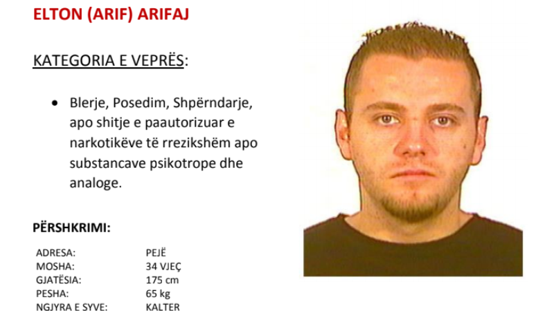 Policia kërkon ndihmën e qytetarëve për kapjen e Elton Arifajt nga Peja