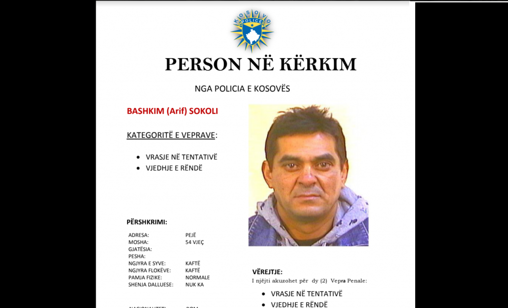 Ky person i rrezikshëm kërkohet nga Policia e Kosovës