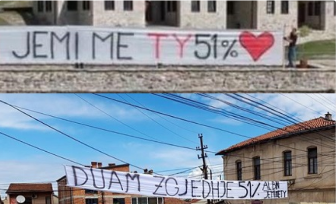 Qyteti i Prizrenit mbulohet me pankartat “Zgjedhje në qershor”, “Albin jemi me ty, 51%”