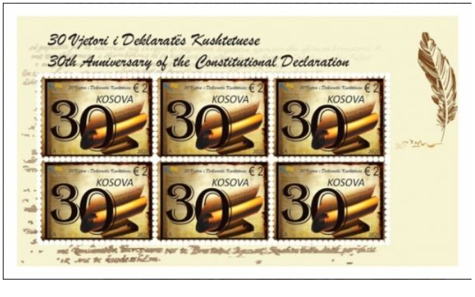 Lëshohen në qarkullim pullat postare “30 Vjetori i Deklaratës Kushtetuese”