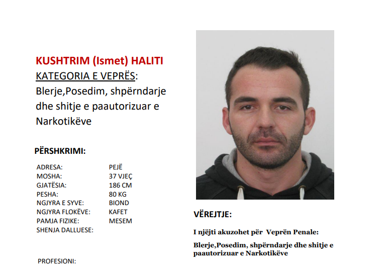 Nëse e shihni këtë person lajmëroni policinë, po kërkohet për narkotikë