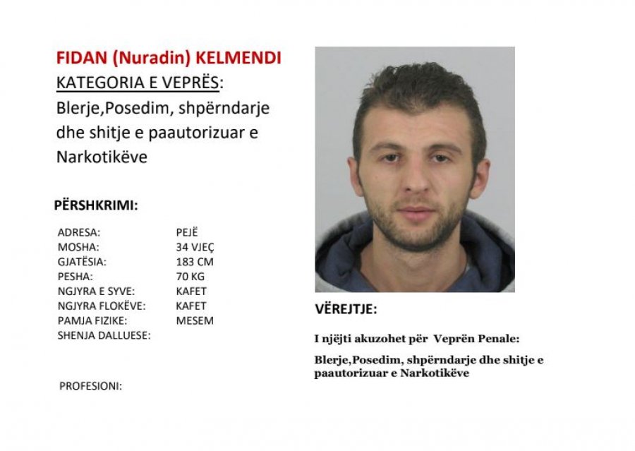 Policia kërkon ndihmë për arrestimin e një të dyshuari për narkotikë