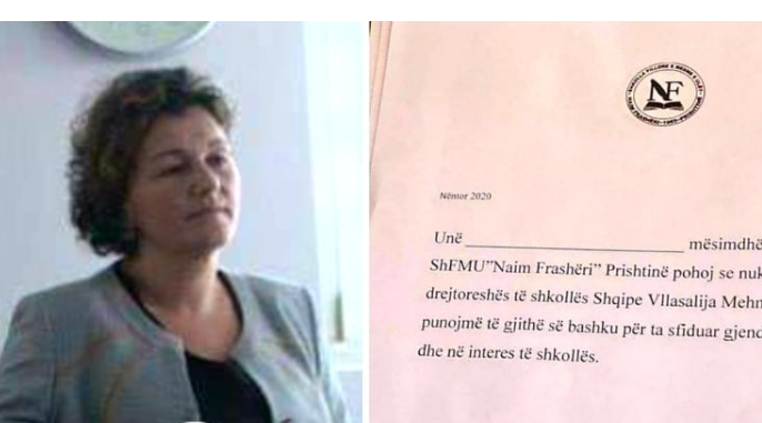 Drejtoresha e shkollës “Naim Frashëri” në Prishtinë, detyron mësimdhënësit të nënshkruajnë shkresë anti-ligjore
