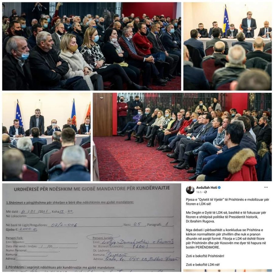 Askush mbi ligjin: Inspeksioni në Prishtinë gjobitë me 2.000 euro LDK-në për shkelje të masave anti-Covid