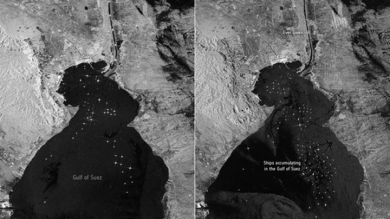 Pasojat e bllokimit të Kanalit të Suezit, imazhet satelitore tregojnë qindra anije duke pritur të vazhdojnë rrugëtimin