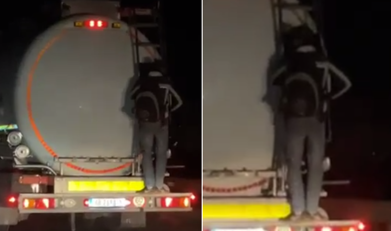 E rrezikshme: Një person në Komoran rrezikon veten, kapet prapa cisternës që po transportonte derivate