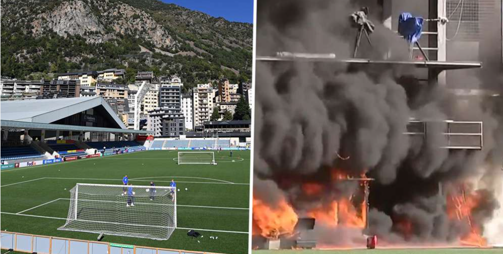 Stadiumi i Andorrës përfshihet nga flakët, në dyshim përballja me Anglinë