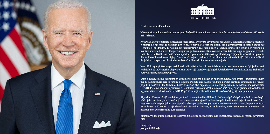 Biden uron Kosovën për 14-vjetorin e pavarësisë, kërkon sërish njohjen nga Serbia